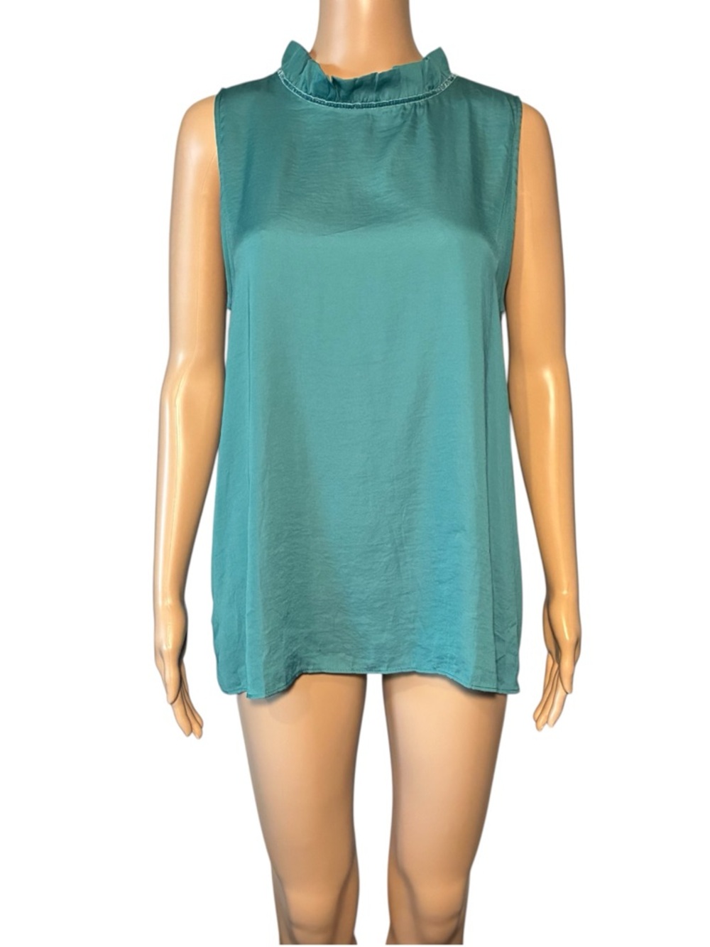 Loft Women's Blouse Size L Ruffle Mock Neck Sleeveless Pullover Lightweight